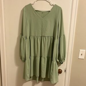 Green Tiered Long Sleeve Dress
